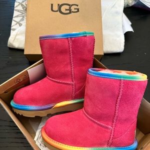 Ugg kids sz 8 classic short rainbow hot pink boots